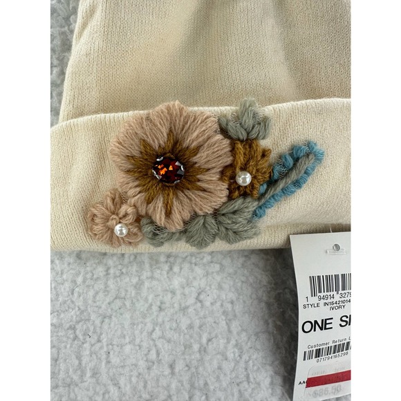 INC International Concepts, Floral Embroidered Beanie, Ivory - Picture 3 of 5